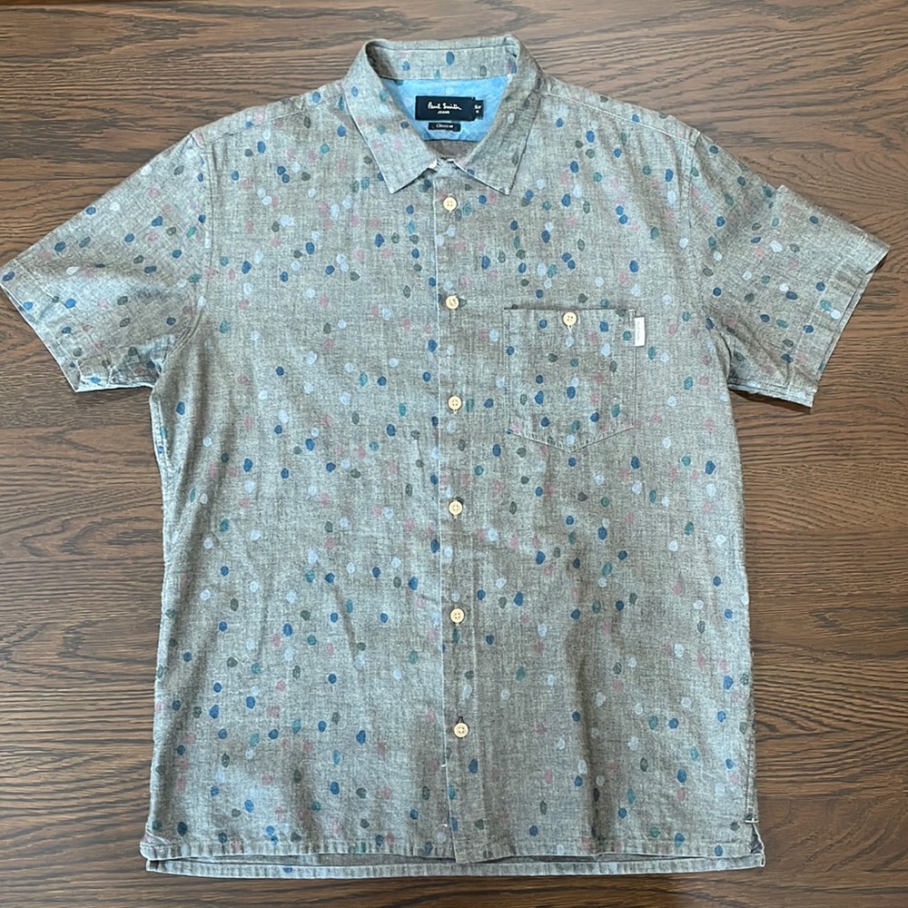 Paul Smith Mens shirt sleeve shirt paint drop pattern.